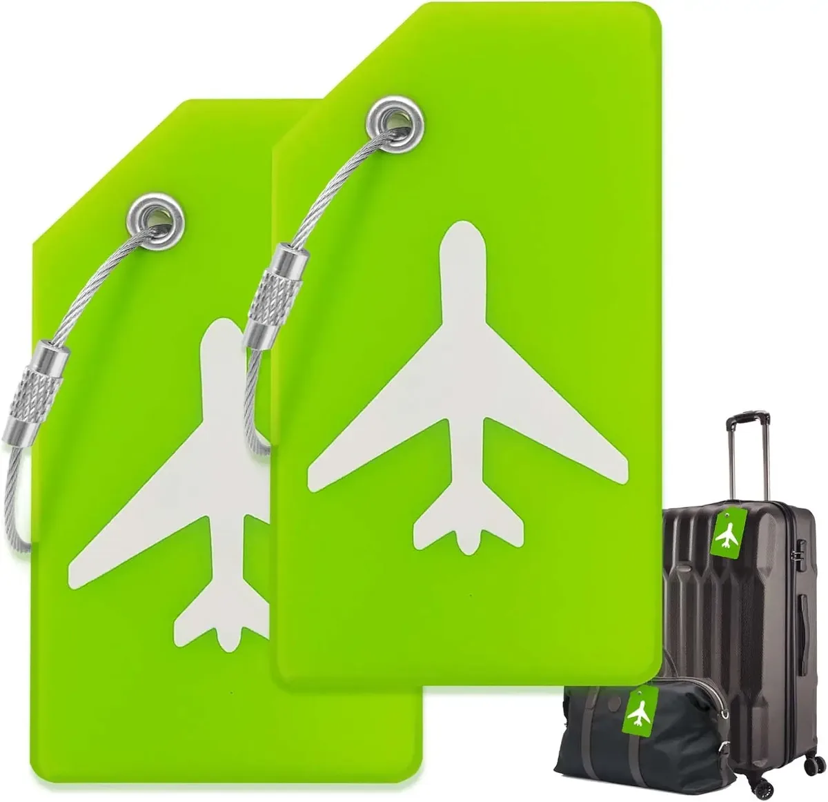 Lot de 2 étiquettes de bagage en silicone pour valises, étiquettes de voyage pour bagages avec carte d'identification nominative et confidentialité