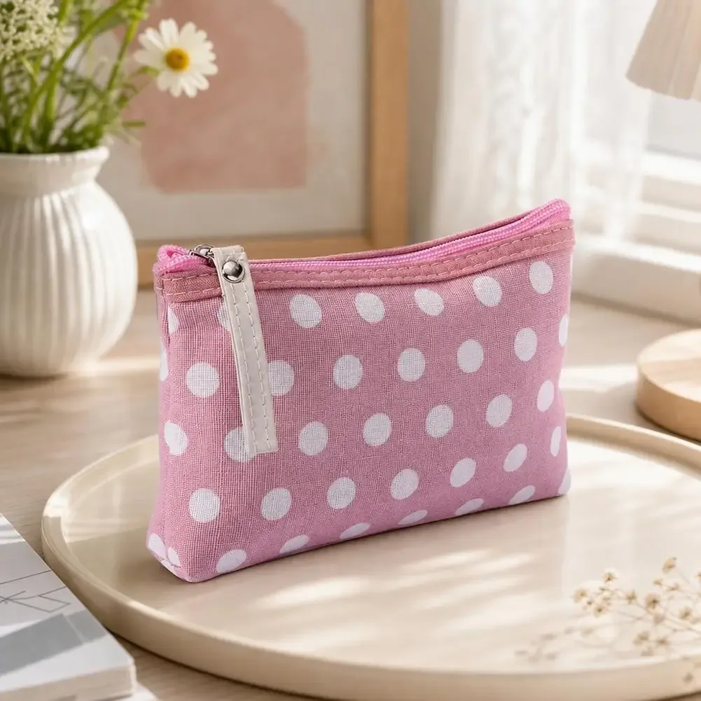 sac de maquillage en toile à pois pour femmes, pochette à cosmétiques, petit sac de rangement portable pour articles de toilette de voyage, sac à clés pour téléphone et cosmétiques