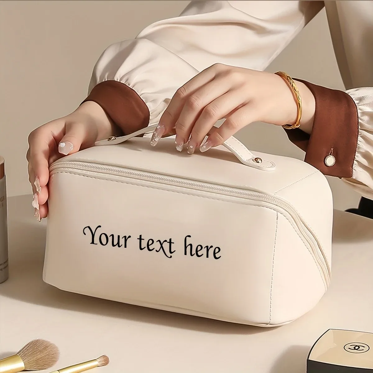 sac de maquillage portable grande capacité personnalisable pour femme, trousse de toilette de voyage, organiseur de cosmétiques, facile et tendance