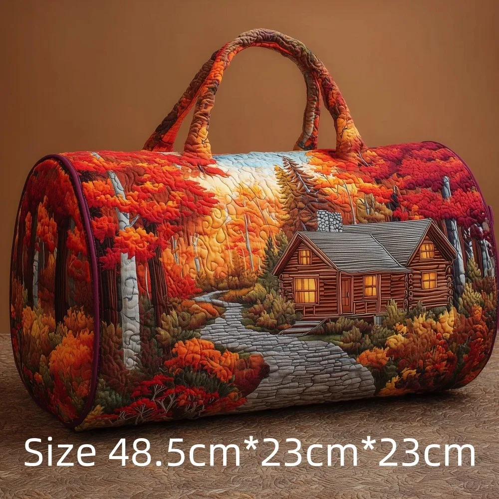 sac de voyage matelassé imprimé en 3d, fourre-tout de week-end, sac de sport, sac à main, motif cabane en montagne et forêt d'automne, paysage naturel vintage, pour femmes et hommes