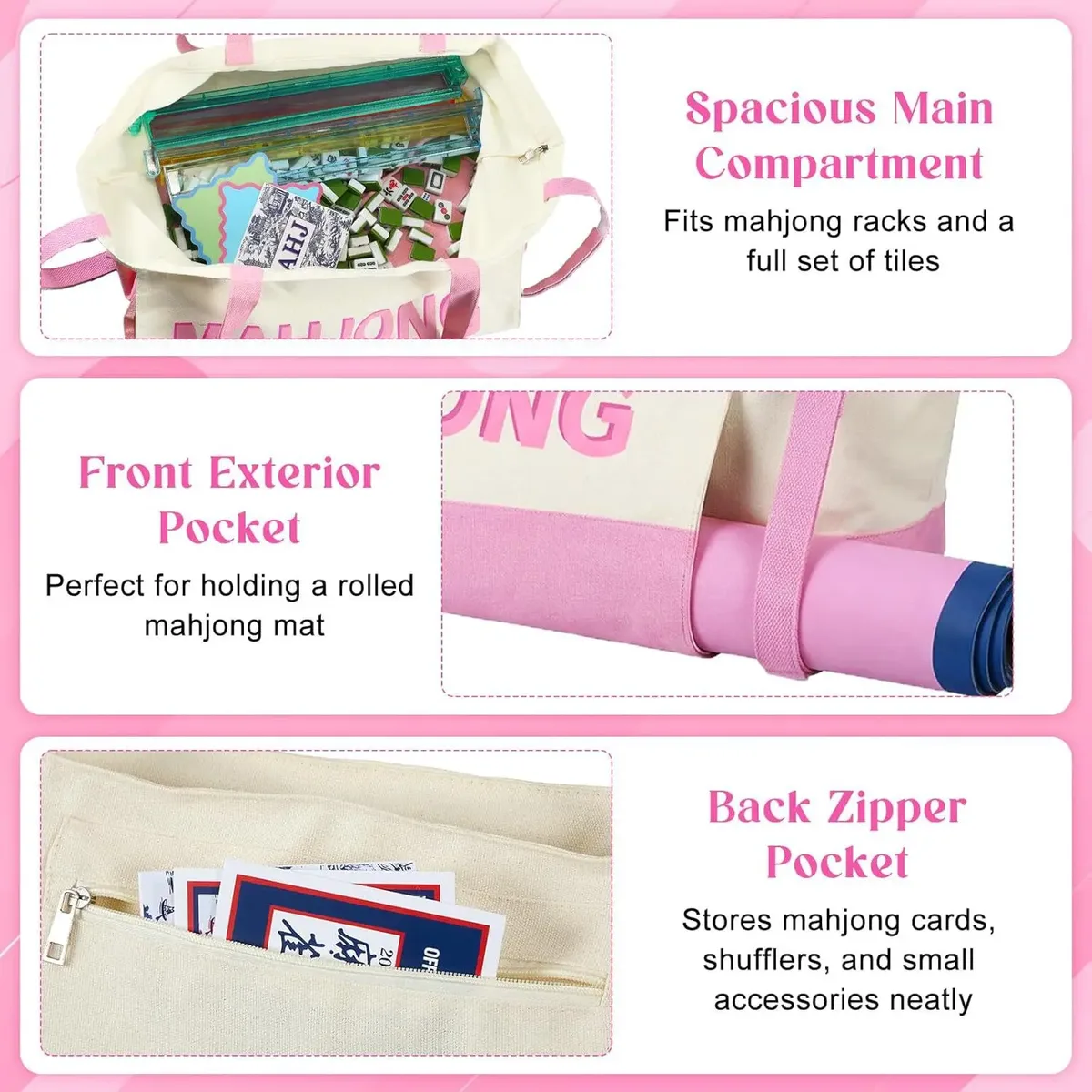 sac fourre-tout en toile, sac de transport portable pour tuiles de mahjong, sac à main pour tapis de yoga, sac à bandoulière de voyage, cadeau d'anniversaire ou de vacances pour femmes