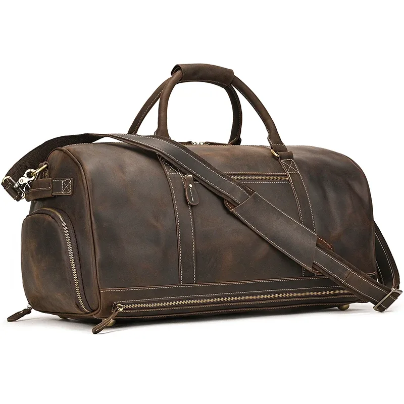 sac de voyage vintage en cuir véritable pour homme, fourre-tout de voyage, grand sac de week-end, sac de sport en peau de vache, bagage à main pour homme, grands sacs à main, 60cm