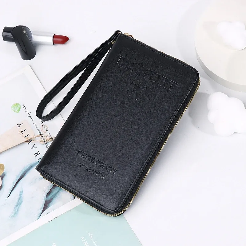 porte-passeport multifonction unisexe pour hommes et femmes, fermeture éclair, étui portefeuille en cuir pu, protection pour billets, accessoires de voyage