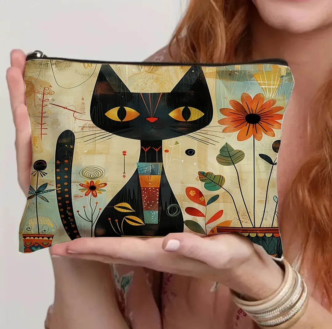 pochette à fermeture éclair à motif de chat noir, durable, sac à cosmétiques, cadeau pour les sœurs, les amis, les amoureux des chats | trousse de maquillage design et colorée