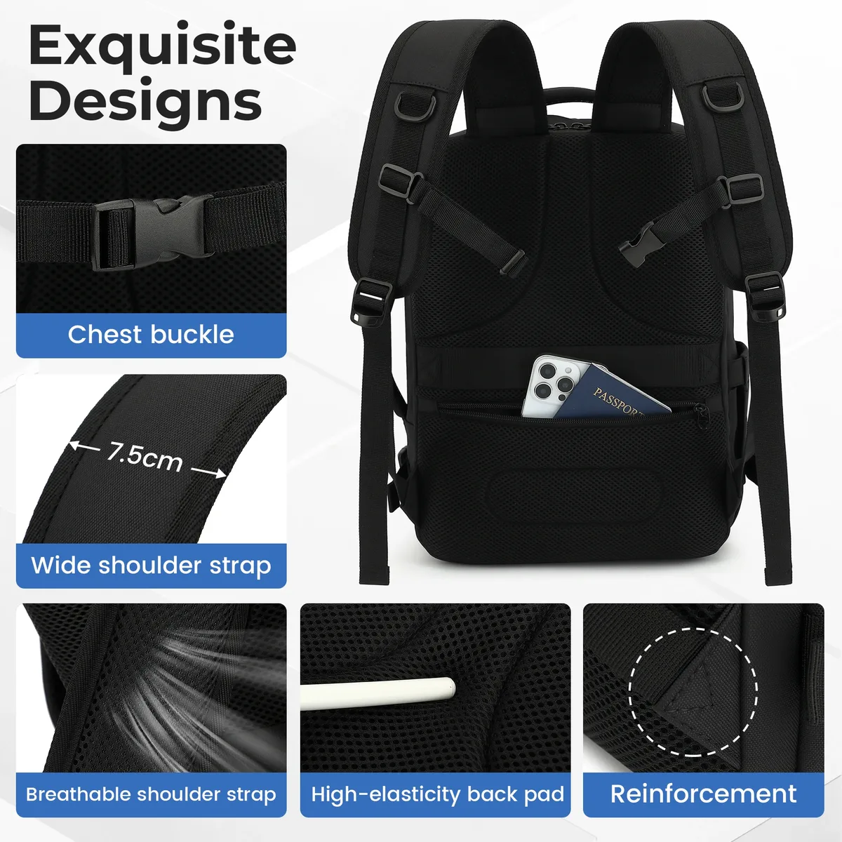 ryanair 40x30x20 sac de cabine à bagages, 40x30x20 sac hommes femmes 15.6 pouces pochette d'ordinateur sac à dos de voyage d'affaires, sac à dos d'école universitaire