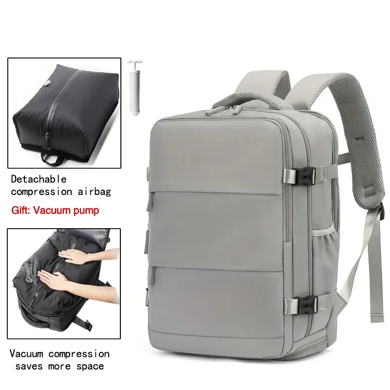 sac à dos de voyage avec airbag, sac à dos imperméable pour sports de plein air, pour ordinateur portable 15,6 pouces, sac à dos à compression sous vide, avec pompe