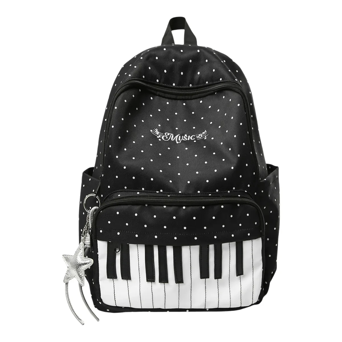 sac à dos décontracté en nylon pour femmes, à pois, motif touches de piano, sac d'école, sac à livres avec pendentif, sac de voyage pour filles, sac à main mignon pour ordinateur portable, sac à dos quotidien