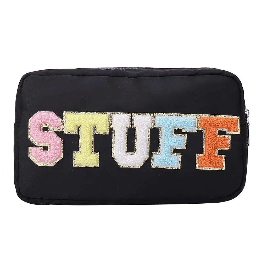 sac à cosmétiques en pvc transparent avec patchs de lettres, pochette de voyage pour femmes, pochettes de maquillage, trousse de toilette