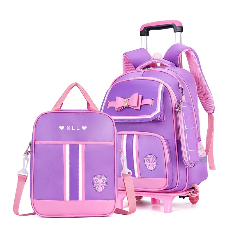 ensemble de sacs d'école pour enfants avec roues, sac à dos pour étudiants, sac de chariot d'école, sac à dos à roulettes pour filles