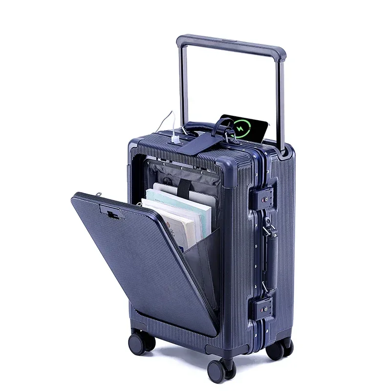bagage à roulettes large pc haut de gamme, ouverture frontale, boîte d'embarquement multifonctionnelle pour femmes de 20 pouces et valise combinée de 24 pouces pour hommes