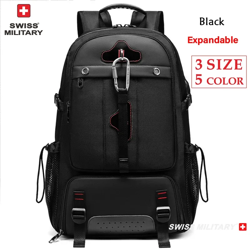 sac à dos de voyage militaire suisse pour hommes, sac d'affaires usb extensible, étanche, grande capacité 17.3, pochette d'ordinateur 80l