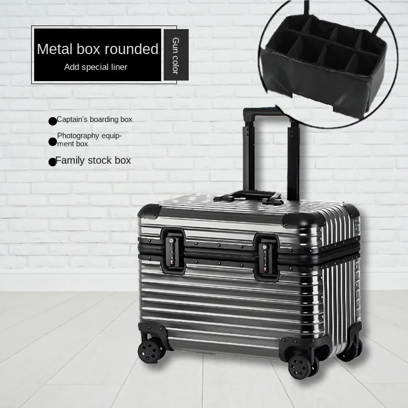 étui capitaine tout en alliage d'aluminium et de magnésium, valise de cabine pour appareil photo d'affaires, bagages en métal de 18 pouces, valises de voyage 20/22 pouces