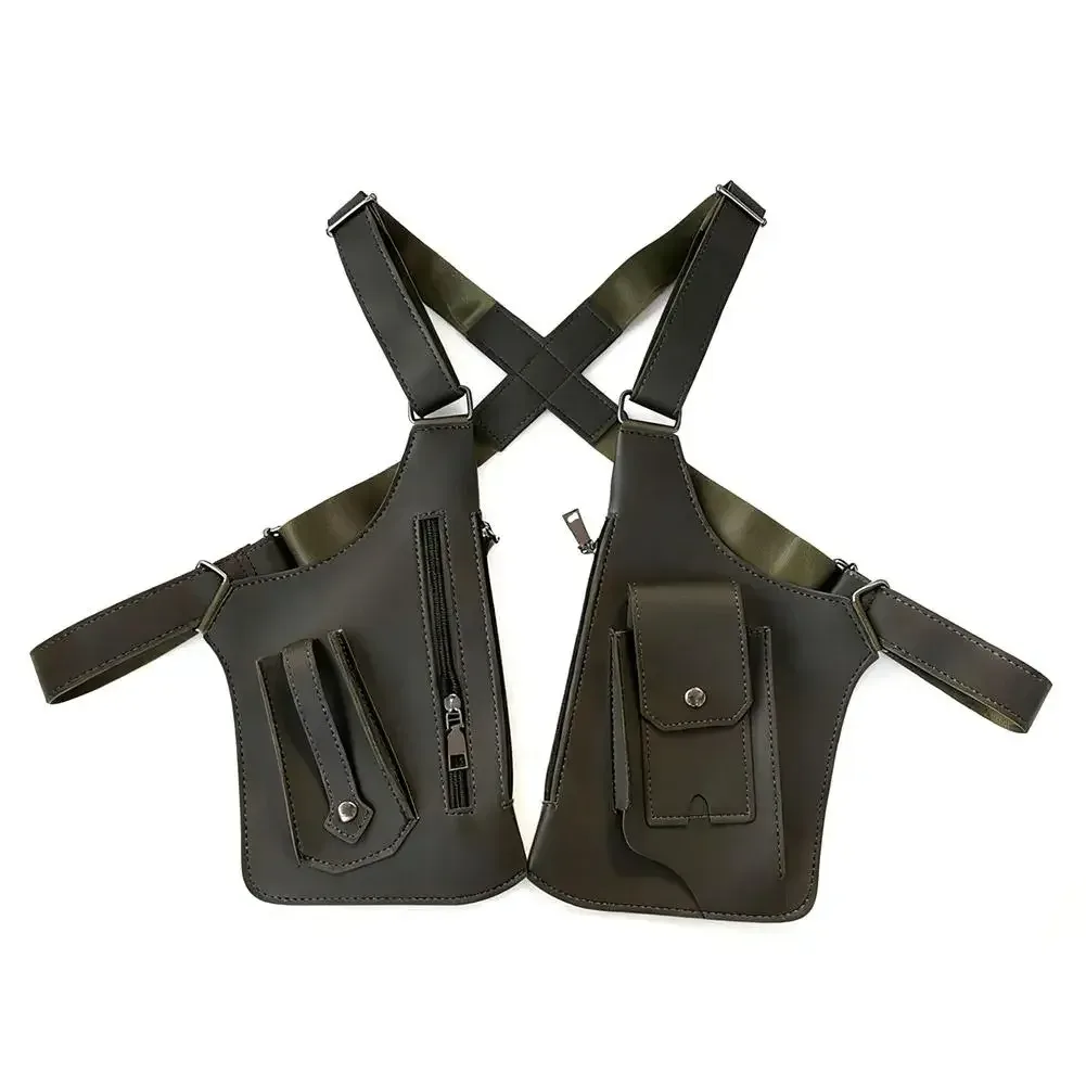 sac de poitrine style gilet, sac à dos utilitaire en cuir pu, streetwear réglable, sac à bandoulière tactique pour gilet pour moi l9b4