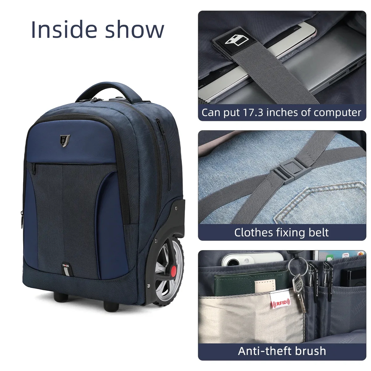 rucyen sac à dos à bagages roulant avec roues valises de voyage sacs à roulettes de grande capacité sac à dos multifonctionnel sacs pour ordinateur portable