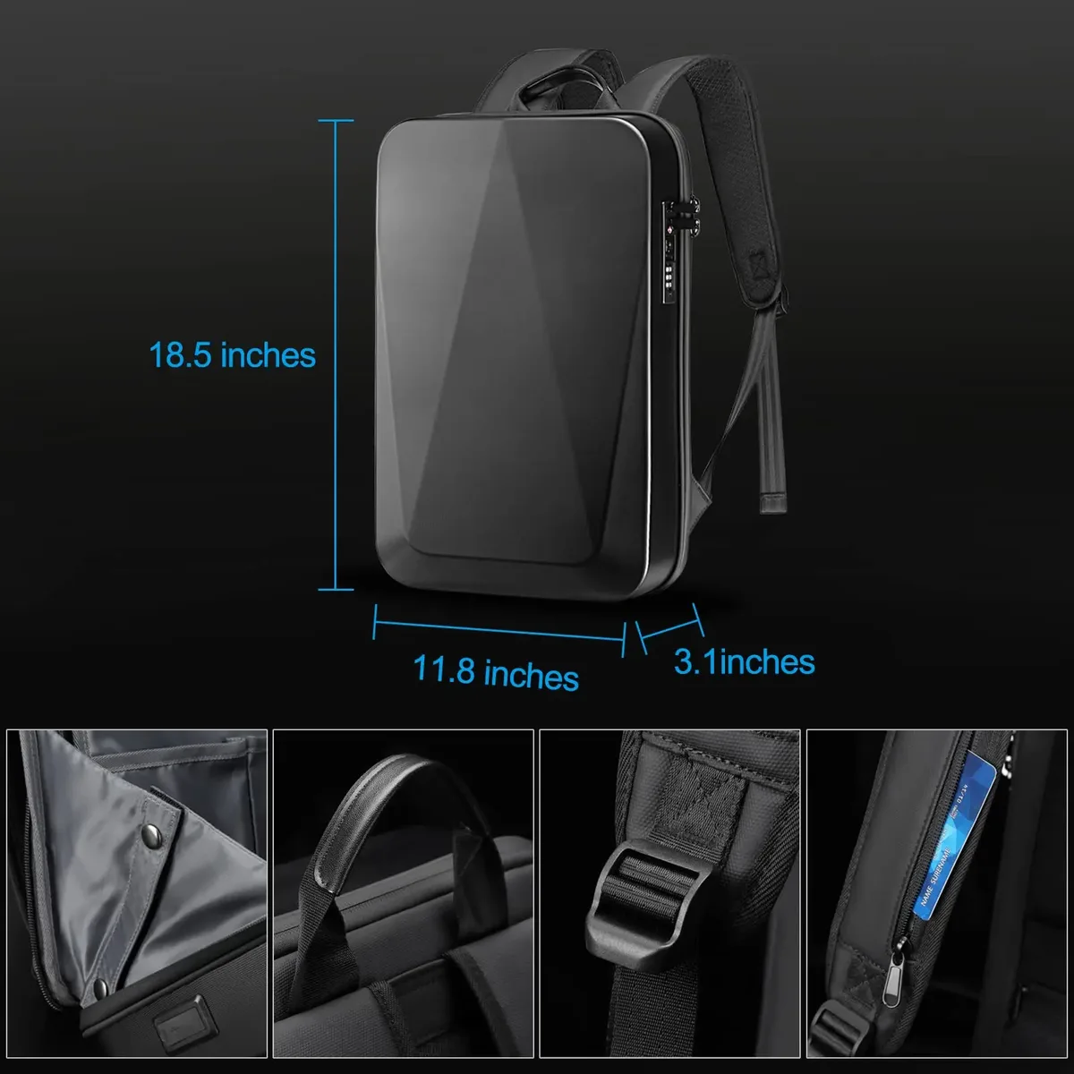 sac à dos rigide pour ordinateur portable 15.6 pouces pour hommes, étanche, antivol, extensible, verrouillage tsa, sac de jeu, sac à dos d'affaires de luxe, charge usb