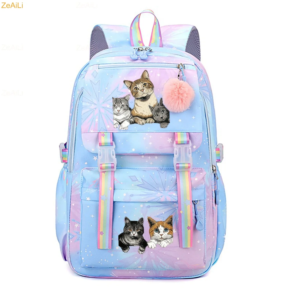 sac à dos pour femme, enfant, adolescent, motif chat noir mignon, fleur et papillon, idéal pour l'école