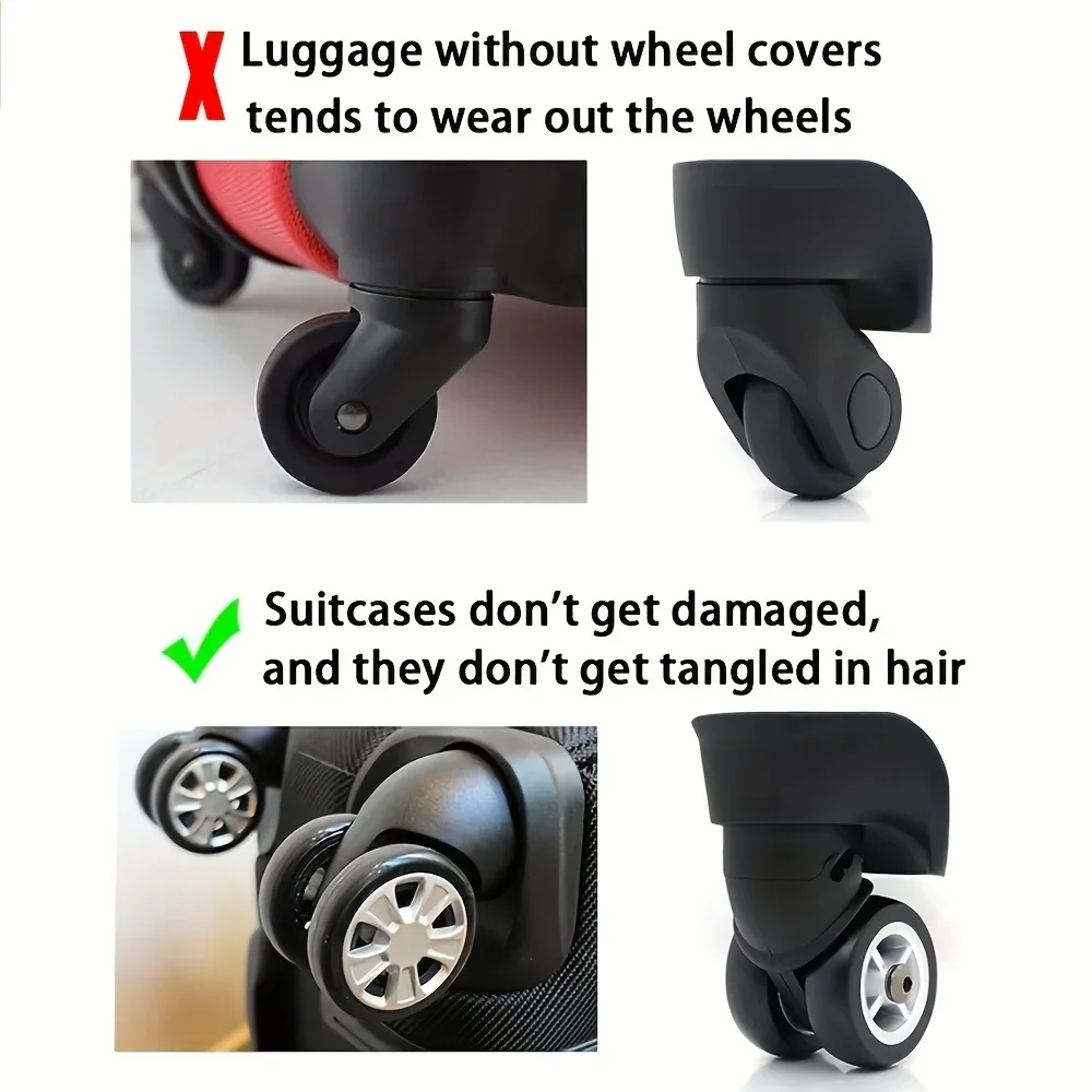 ensemble de protection de roue à bagages amélioré et épaissi de 8 pièces, ensemble de réparation de roues, ensemble de sourdine de roue à bagages de remorque