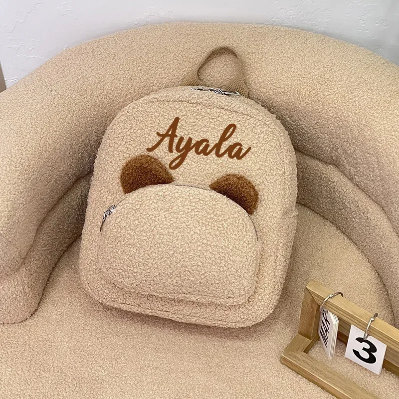 Nom personnalisé petit sac à dos à bandoulière décontracté personnalisé femmes filles mignon ours modèle sac à dos en peluche enfant en bas âge sac à dos pour les filles