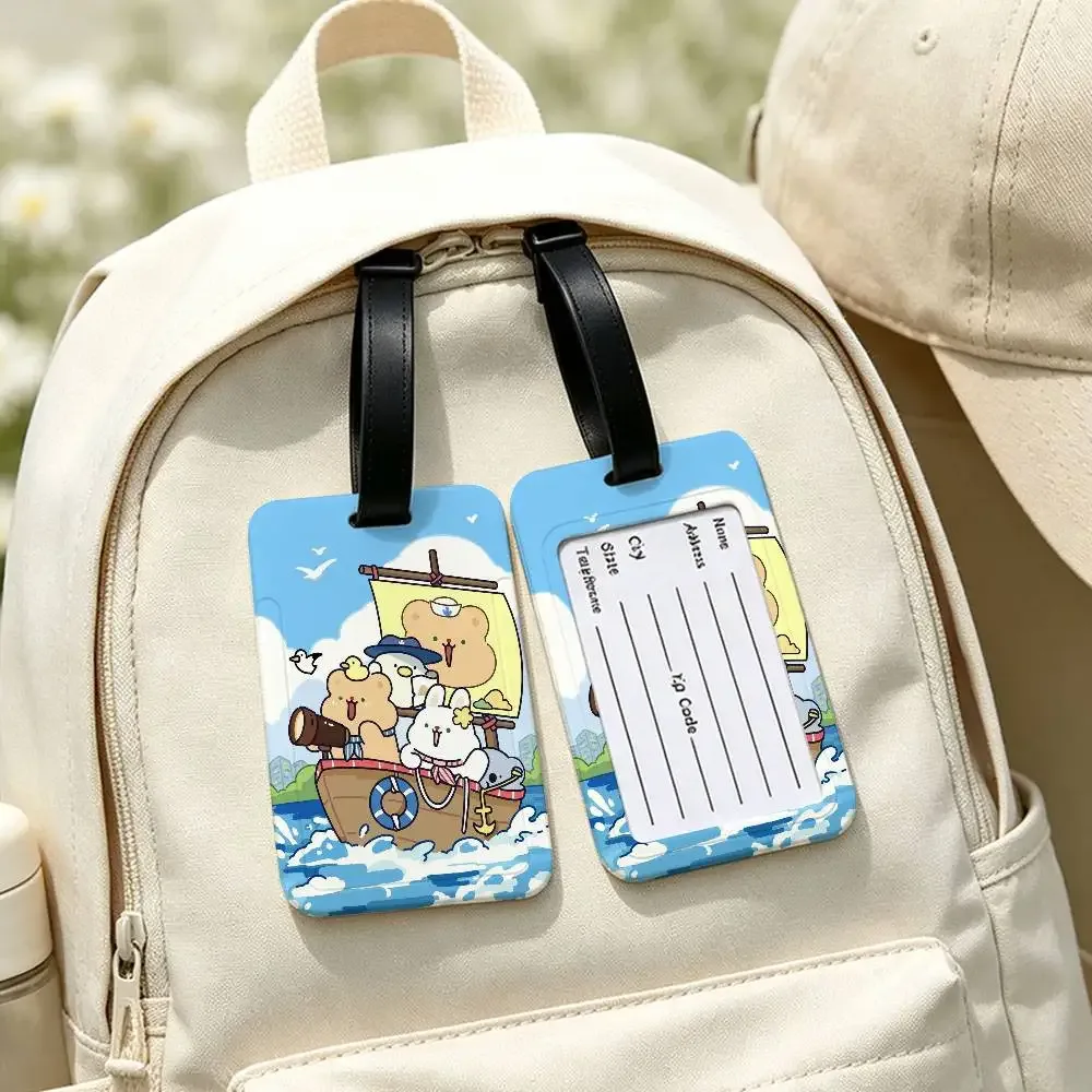 étiquette de bagage en pvc imperméable cartoon cute k-kakaos lovely friends avec carte d'informations, étiquette d'identification anti-perte pour sac à dos scolaire