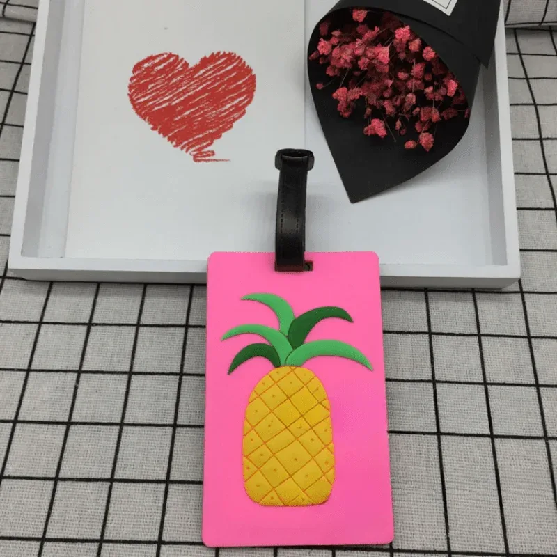 étiquette de bagage en silicone de dessin animé de fruits pour femmes/hommes, porte-adresse d'identification de valise, étiquette d'embarquement, accessoires de voyage portables