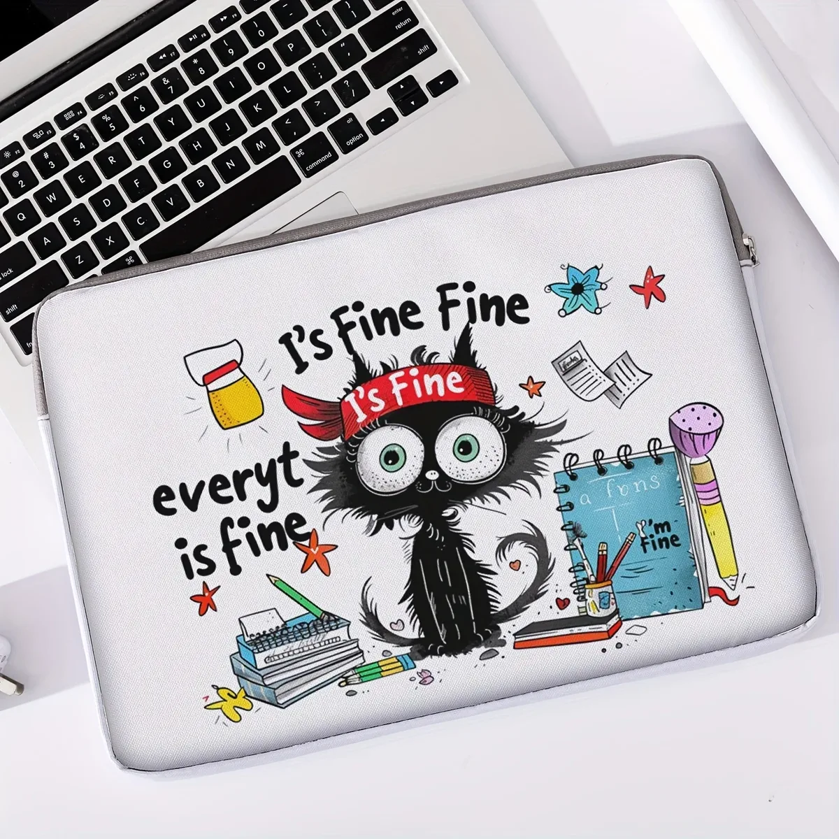 ensemble unique, deux styles, sacoche pour ordinateur portable et porte-documents à motif de chat noir, adapté aux ordinateurs portables de 14 pouces.