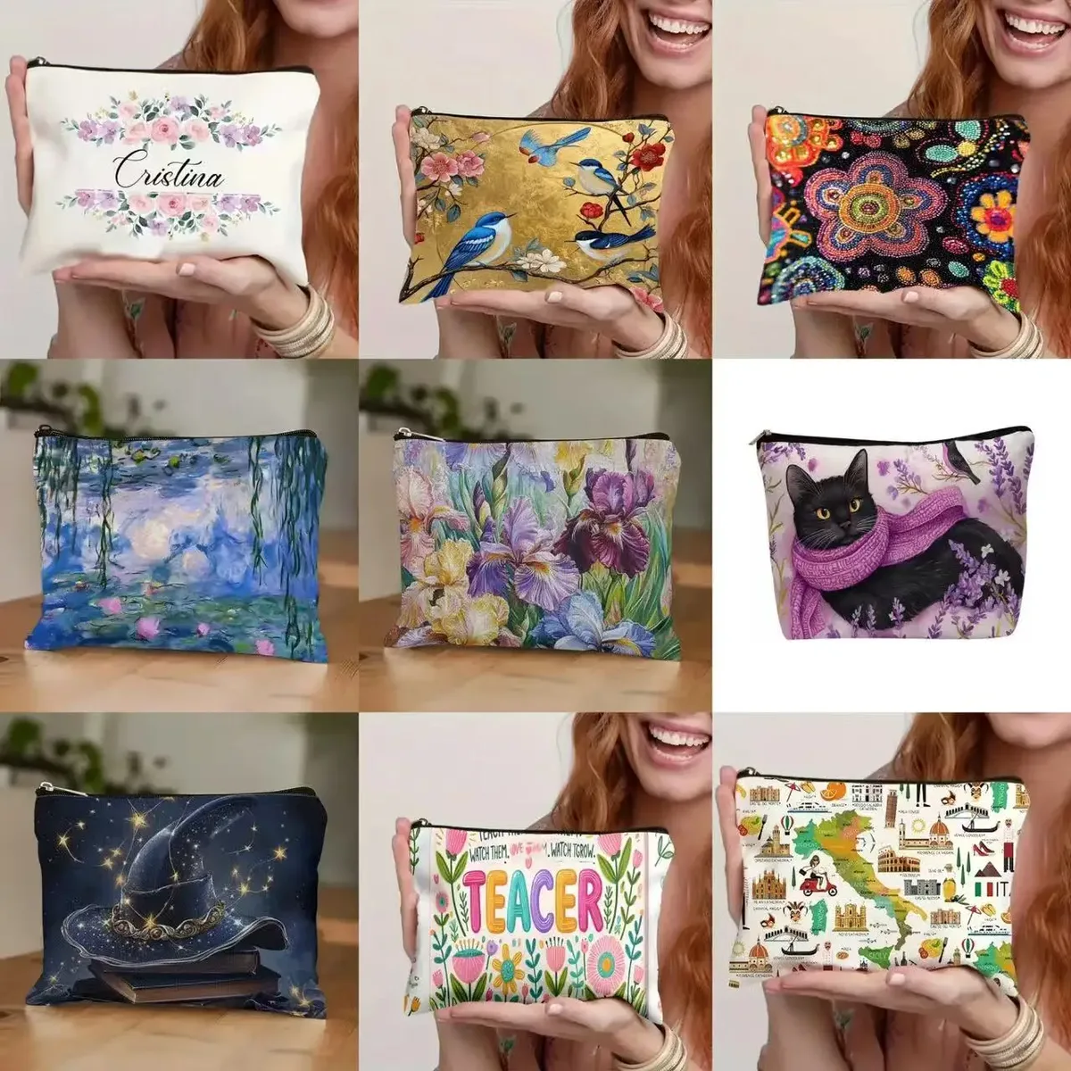 Nouvelle trousse de rangement pour fleurs d'automne, sac à fermeture éclair, trousse de maquillage en lin, trousse de beauté, pochette de maquillage, étui à maquillage