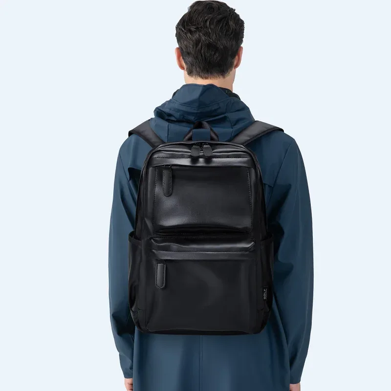 golf-sac à dos en cuir pour homme, sac à dos d'affaires, sac pour ordinateur portable 15 6 pouces, élégant, noir, étanche, multi-compartiments
