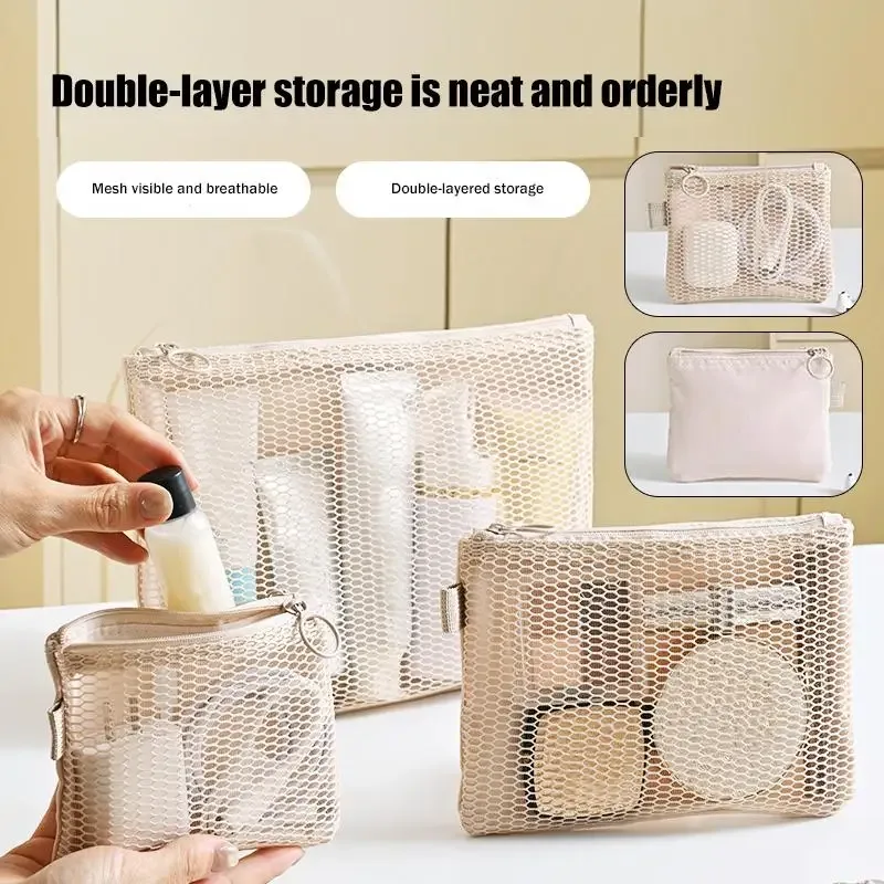 Sacs de rangement pour maquillage de voyage, porte-monnaie en maille, mini sac portable simple, sac carré polyvalent, porte-cartes à double fermeture éclair