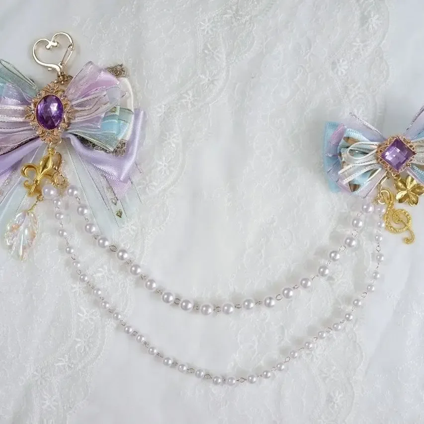 Accessoires de chaîne de sac Ita pour femmes, chaîne de sac à dos d'école et perle de nœud papillon, ornements de nœud de rubans lolita,