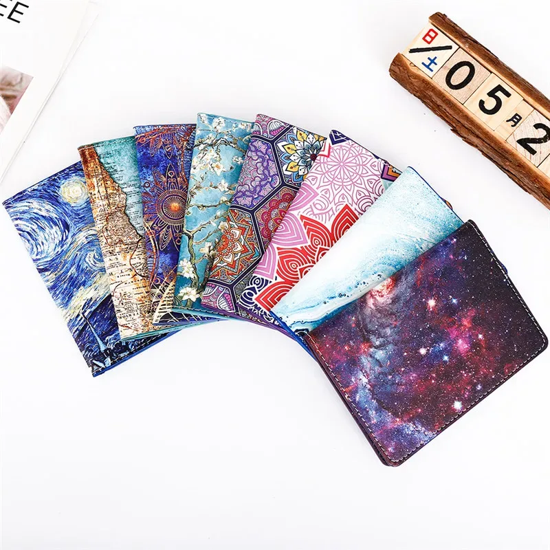 couverture de passeport ciel étoilé mode femmes hommes portefeuille de voyage en cuir pu porte-passeport paysage étui de haute qualité pour passeports