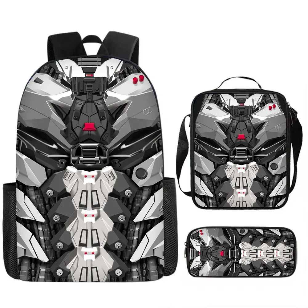 sacs d'école de luxe originaux et cool de style mécanique, imprimés en 3d, lot de 3 pièces : sac à dos pour ordinateur portable, sac à déjeuner et trousse à crayons