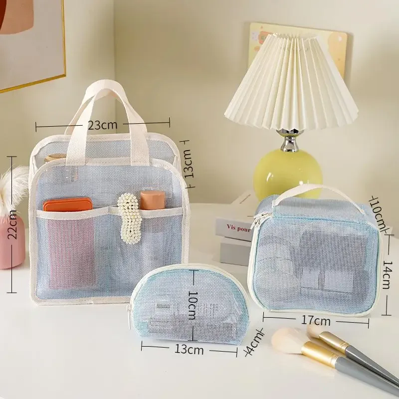 sac à main en maille pour maquillage, lot de 3, trousse de toilette portable pour le rangement des rouges à lèvres et des accessoires