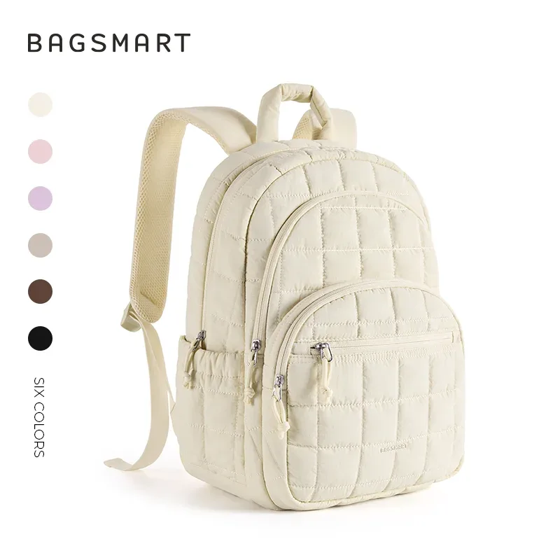 sac à dos scolaire bagsmart pour fille, sac à dos matelassé décontracté, résistant à l'eau, pour ordinateur portable de 15,6 pouces, sac à dos tendance pour l'université