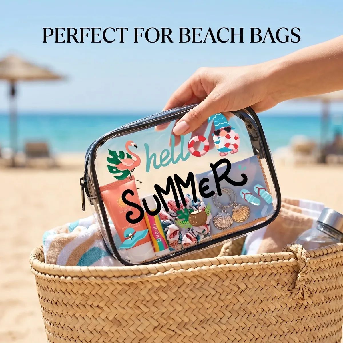 1 pièce sac de plage transparent, trousse de maquillage pour vacances d'été, organiseur de toilette de voyage étanche, trousse de survie de plage en pvc transparent, sac de rangement