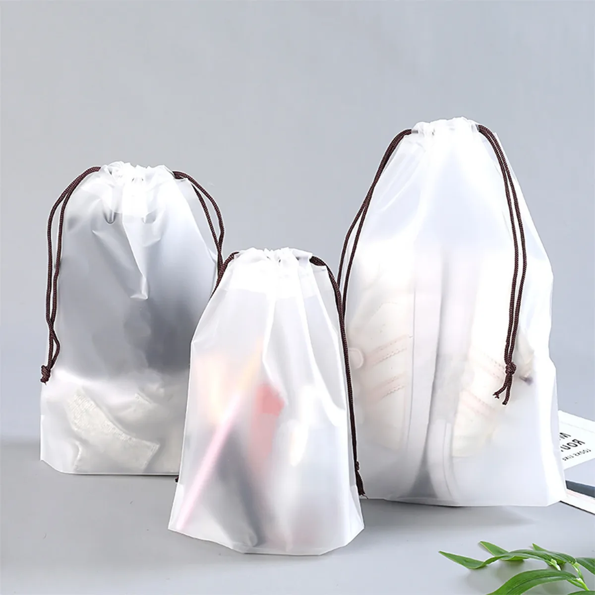 Sac de rangement Transparent à cordon de serrage, 1 pièce, sac de rangement pour chaussures de voyage, serviettes, mat, anti-poussière, étanche, sac de rangement d'épicerie