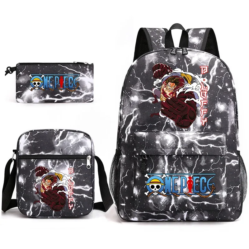 ensemble de sacs à dos d'école imprimés one piece luffy, 3 en 1, sac à bandoulière, trousse à crayons pour garçons, filles, enfants