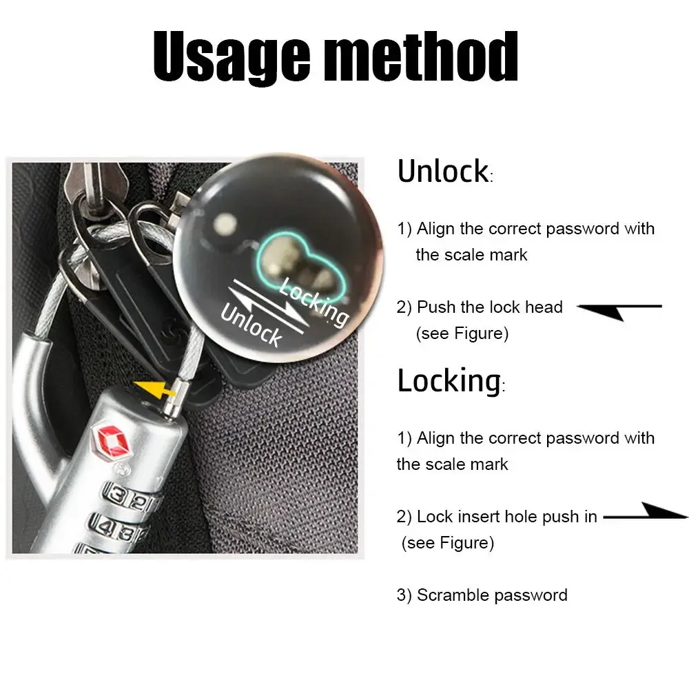 serrure à combinaison tsa serrure douanière bagages valise sac à dos mot de passe serrure cadenas avec câble en acier