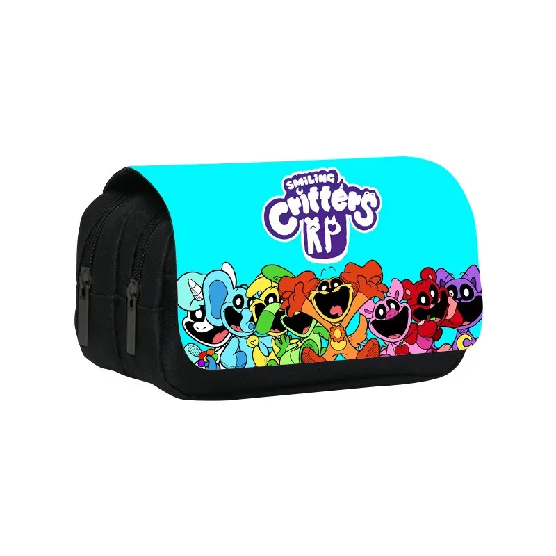 trousse à crayons double couche, créatures souriantes, 22cm/8.7 pouces, sac à stylos d'école pour étudiants, grand rangement, boîte à crayons, cadeau scolaire