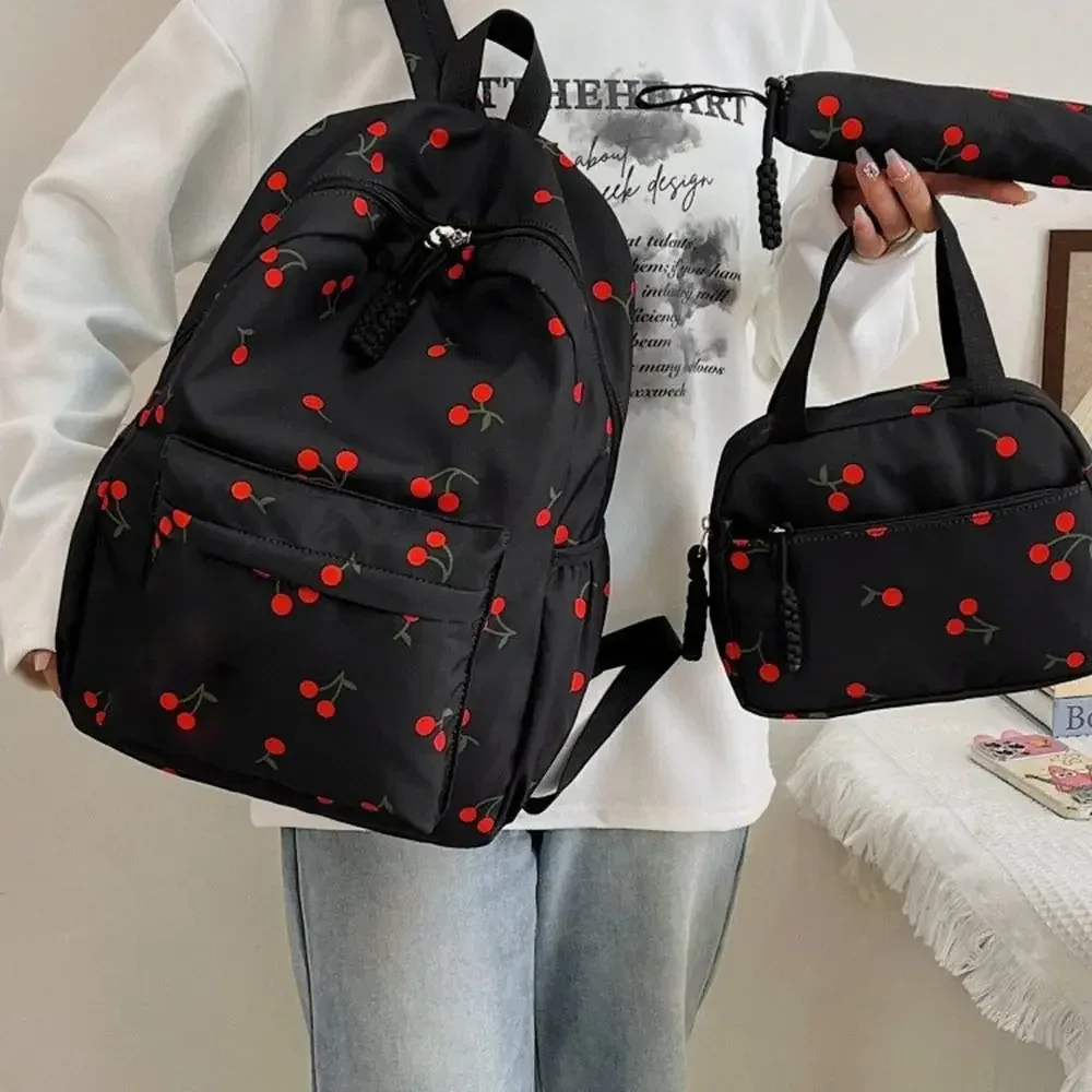 cerise impression mochila pochette d'ordinateur sangle réglable mochilas mujer grande capacité bolsas sacs pour femme collège style sac à dos
