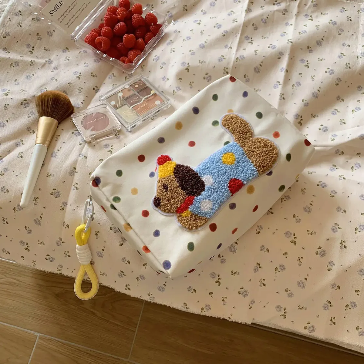 sac en toile à motif de chiot, pochette de rangement de maquillage portable accrocheuse, organisateur de maquillage de voyage, sac à cosmétiques teckel mignon