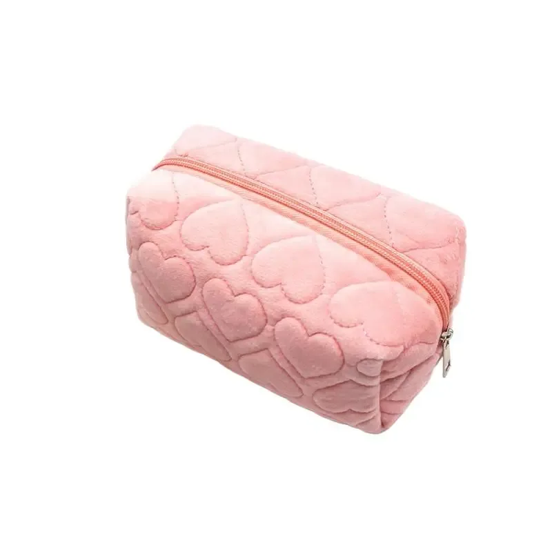 sac de maquillage en peluche à motif d'amour pour femmes, grands sacs à cosmétiques portables de voyage et de transport, trousse de toilette à fermeture éclair, sacs de rangement de lavage