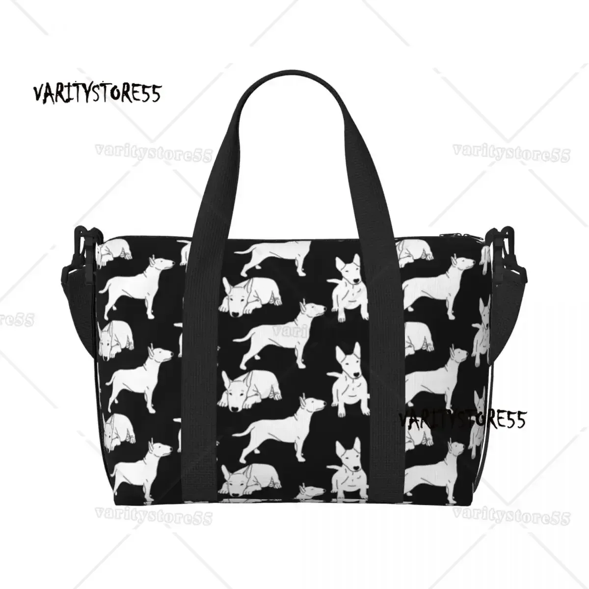 sac fourre-tout personnalisé à motif répété de chien bull terrier pour femmes, sac de voyage à bandoulière de grande capacité pour animaux de plage et de gymnastique