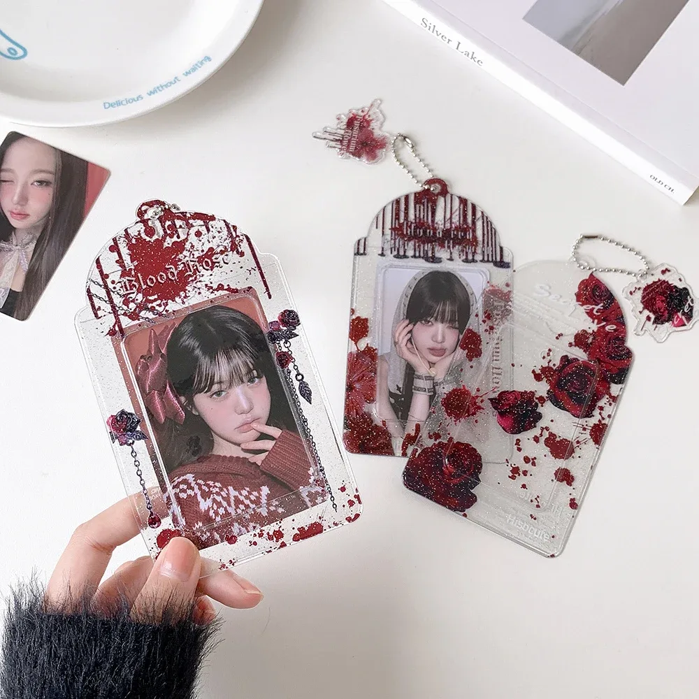 porte-cartes ins fashion rose romantique 3 pouces, pochette mignonne pour photos d'idoles, sac de rangement pour cartes, décoration de sac à dos d'étudiant, pendentif porte-clés, cadeau