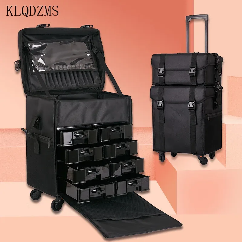 klqdzms – trousse à cosmétiques professionnelle en tissu oxford, boîte à outils de manucure, grande valise à r