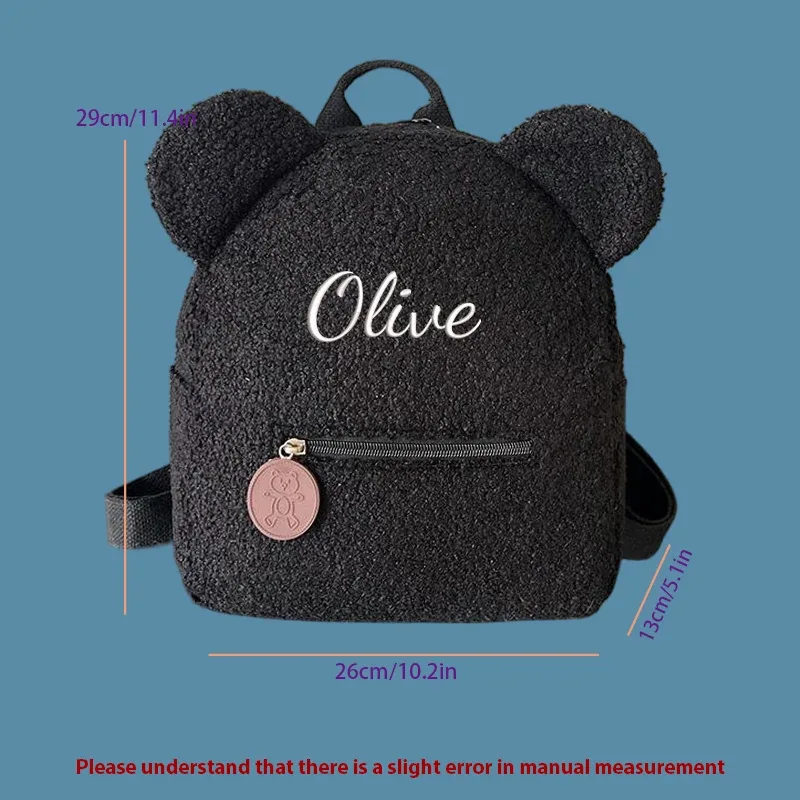 sac à dos décontracté en peluche brodé personnalisé en forme d'ours en peluche, idéal pour l'école, les sorties quotidiennes et les cadeaux