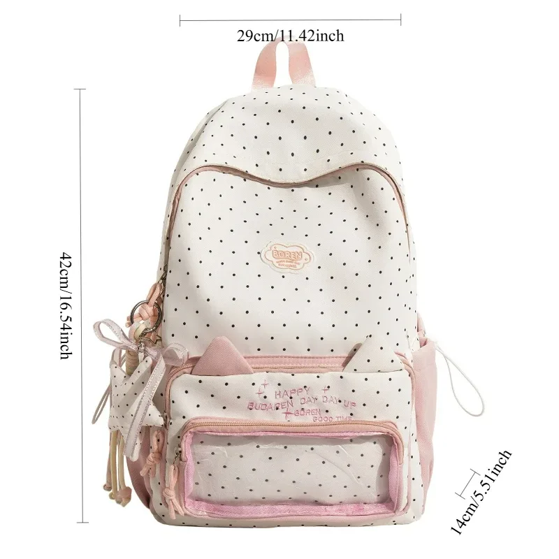 sac à dos mignon à pois avec oreilles de chat, style preppy, en nylon léger, pour filles du collège et du lycée, sac ita décontracté