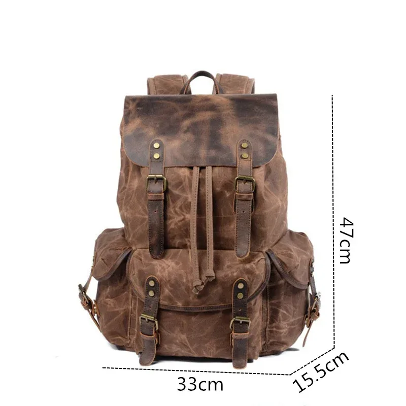 sac à dos nesitu en cuir véritable et toile cirée, pour ordinateur portable a4, coloris kaki, noir, gris, vert, pour hommes et femmes, idéal pour la randonnée et les voyages, sac de sport m6105