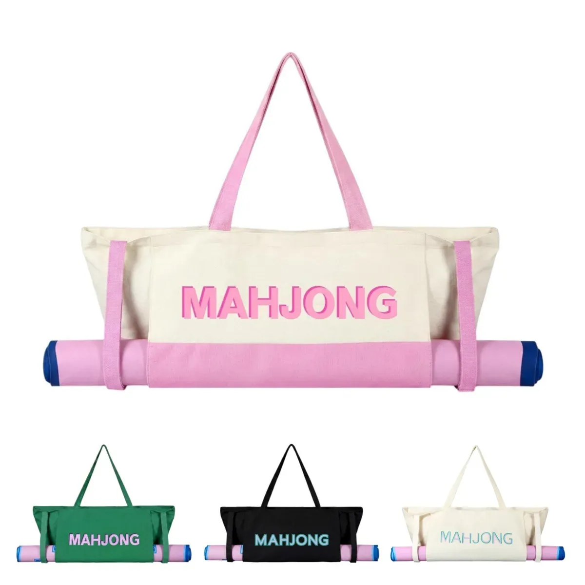 sac fourre-tout en toile, sac de transport portable pour tuiles de mahjong, sac à main pour tapis de yoga, sac à bandoulière de voyage, cadeau d'anniversaire ou de vacances pour femmes