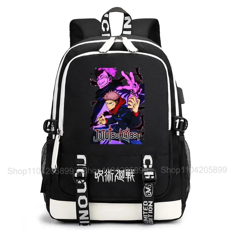 sac à dos jujutsu kaisen, anime satoru gojo itadori yuji, sac d'école pour étudiants, grande capacité, port de chargement usb, sac à dos de voyage