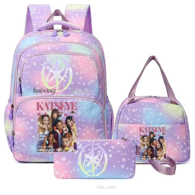 hot katseye drôle impression sacs d'école avec des sacs à déjeuner 3 pièces coloré garçons et filles sac à dos primaire voyage en plein air ordinateur portable mochilas
